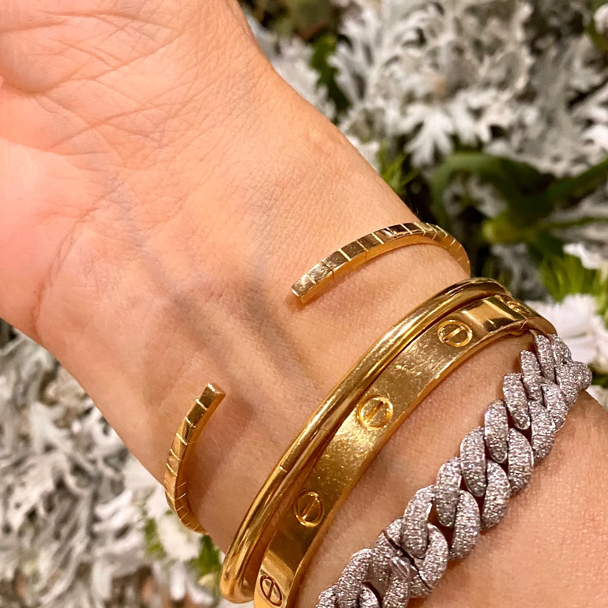 14KT Gold Diamond Ana Flexible Cuff Bracelet