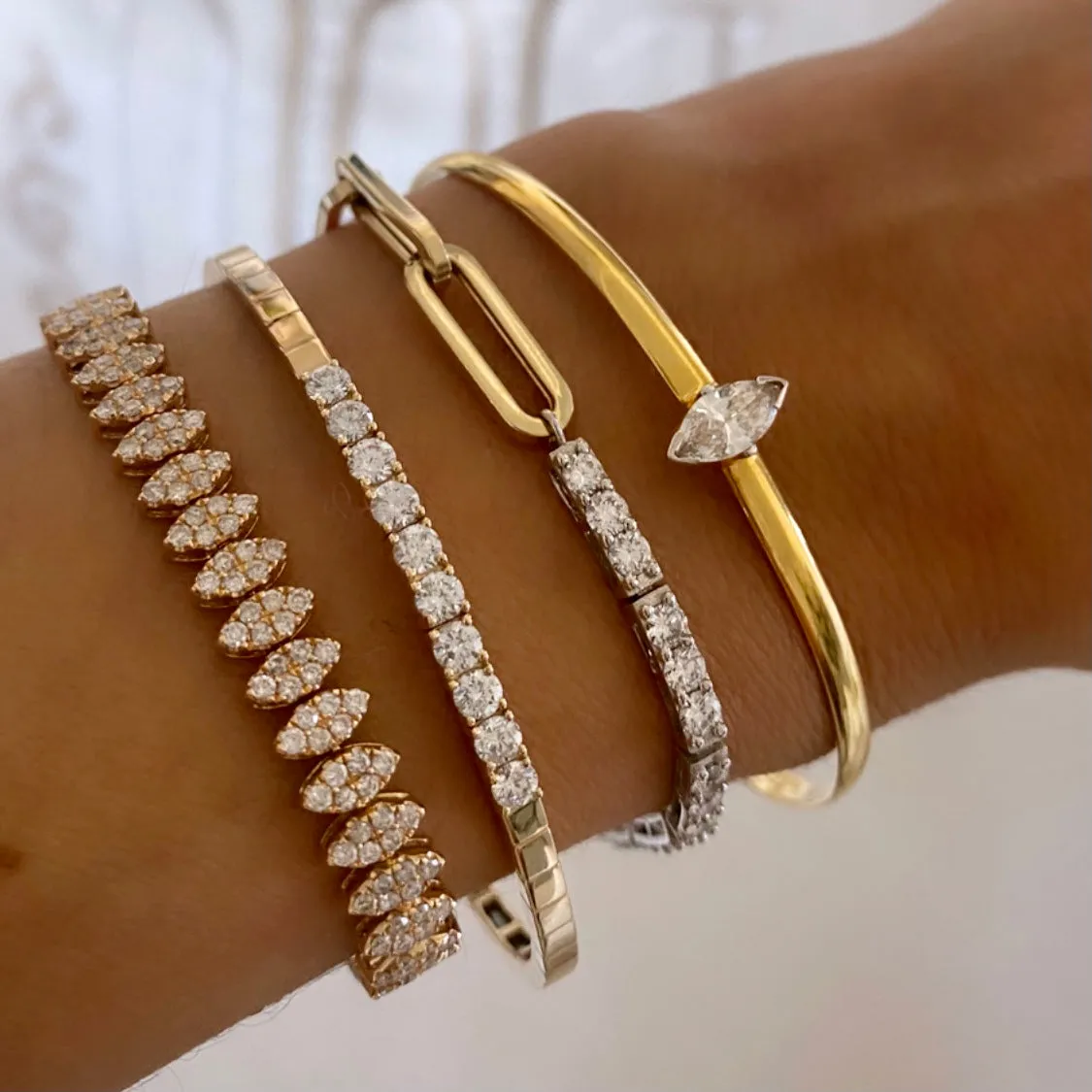 14KT Gold Diamond Ana Flexible Cuff Bracelet