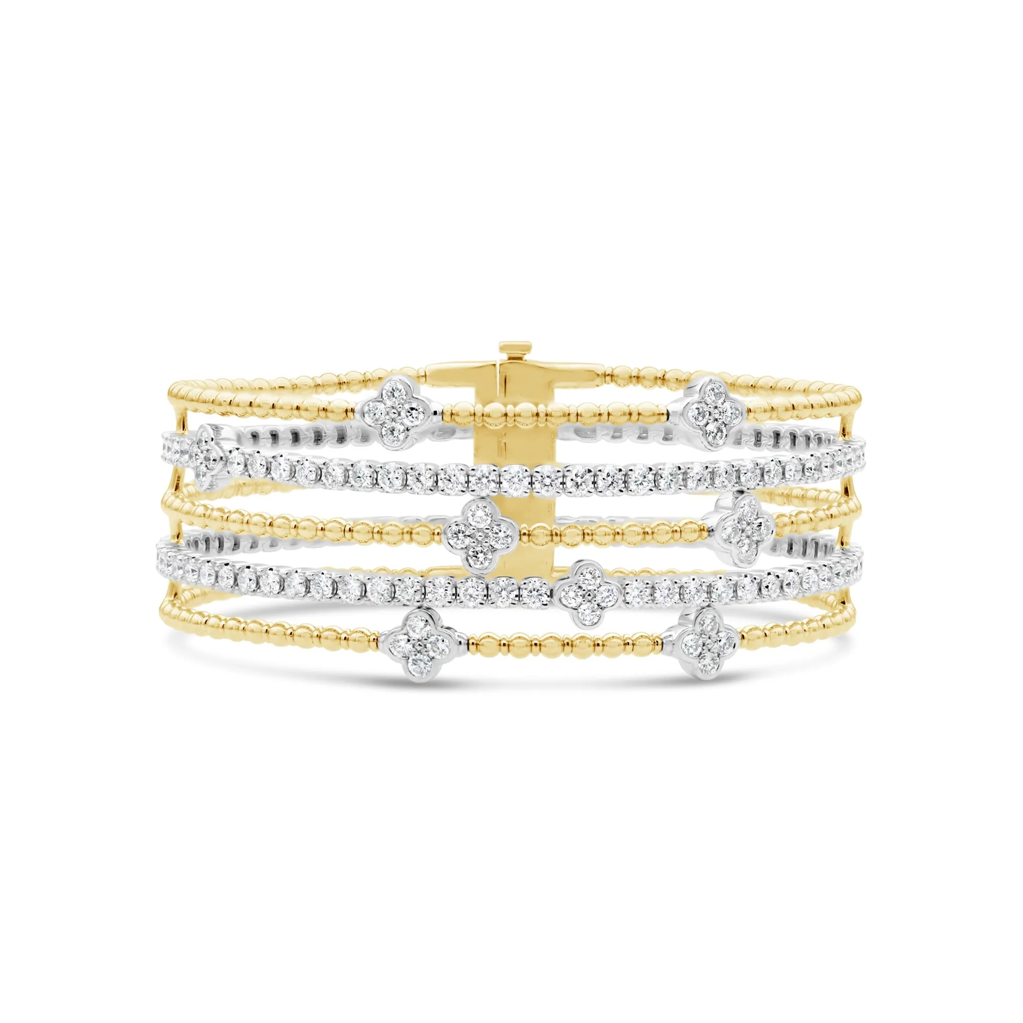 5-Row Clover Beaded Diamond Flex Bangle