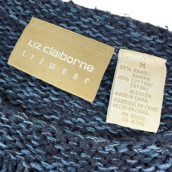 90's LIZ CLAIBORNE woven rose knit crew neck cotton ramie sweater