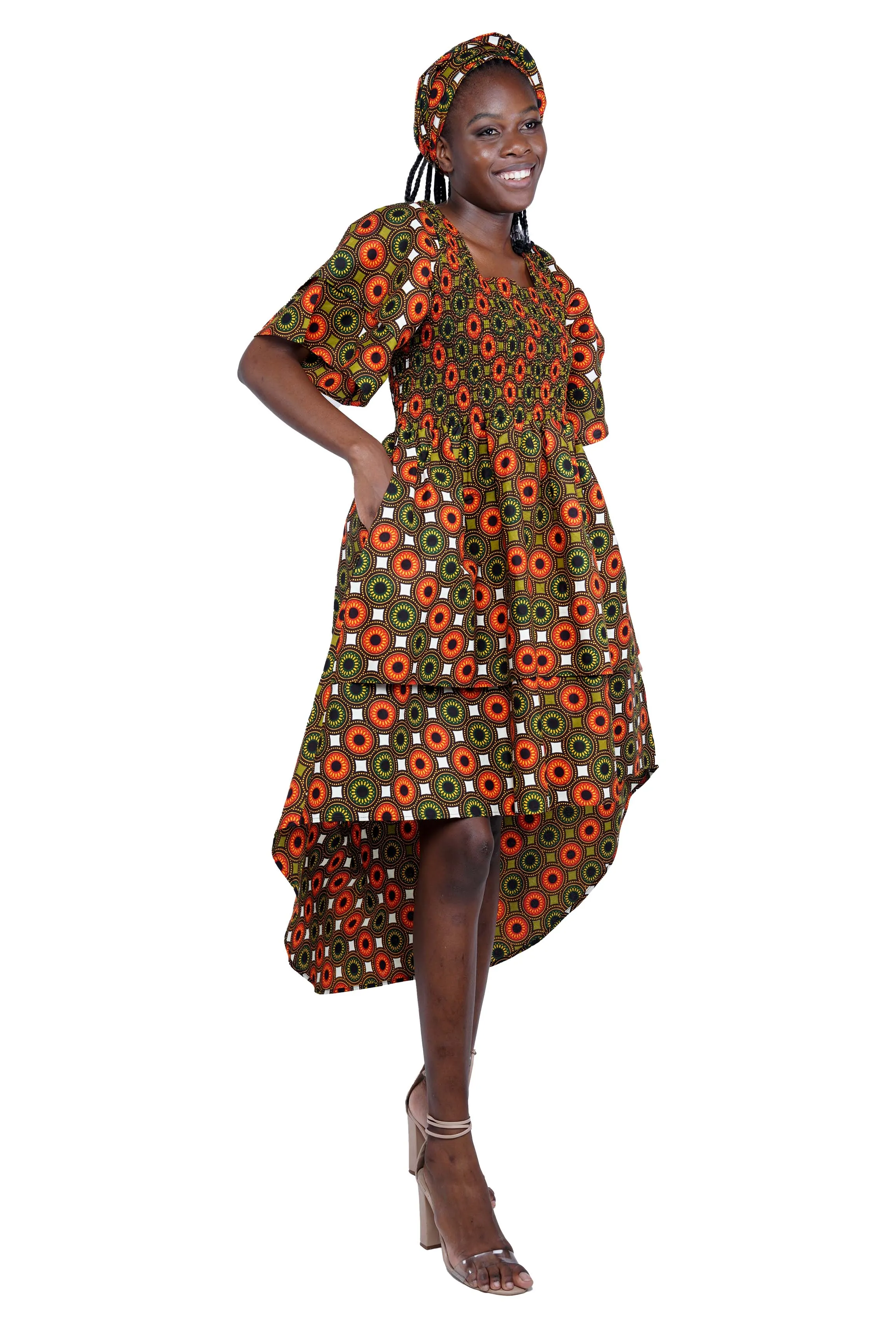 African Tiered High Low Dress