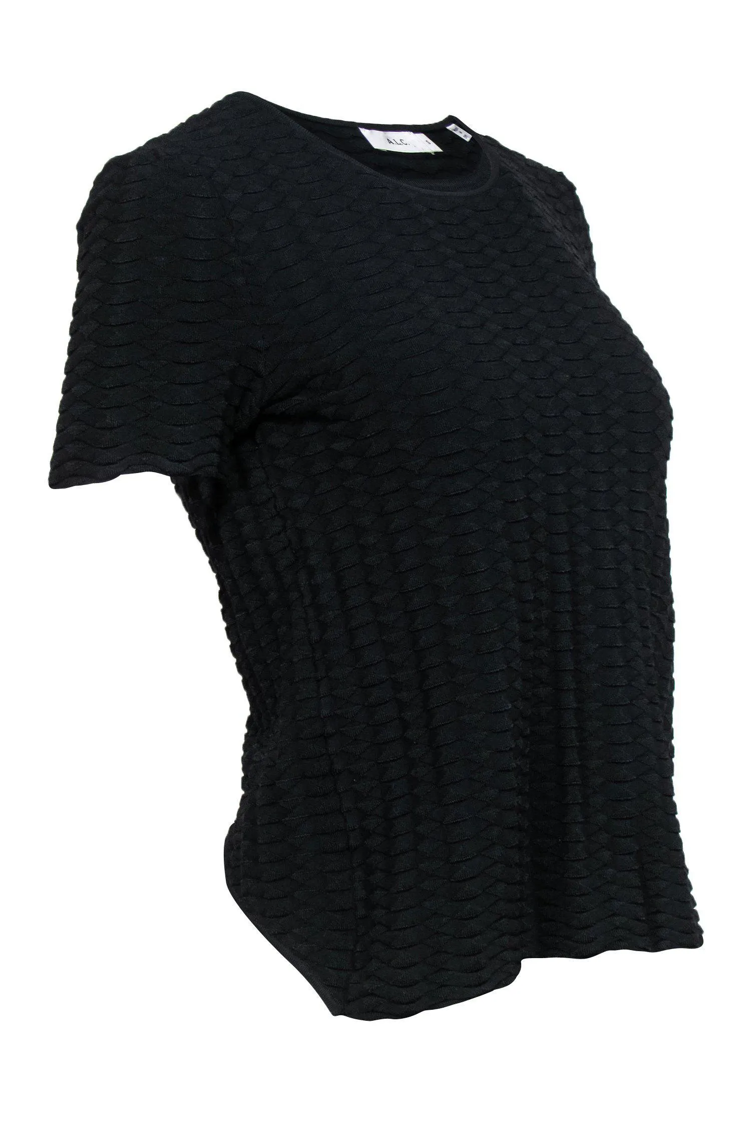A.L.C. - Black Scale & Ribbed Texture Short Sleeve Shirt Sz S