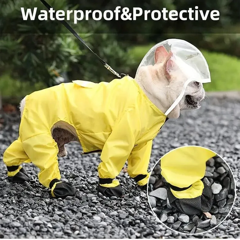 AquaTail Frenchie Raincoat with Integrated Booties and Hood