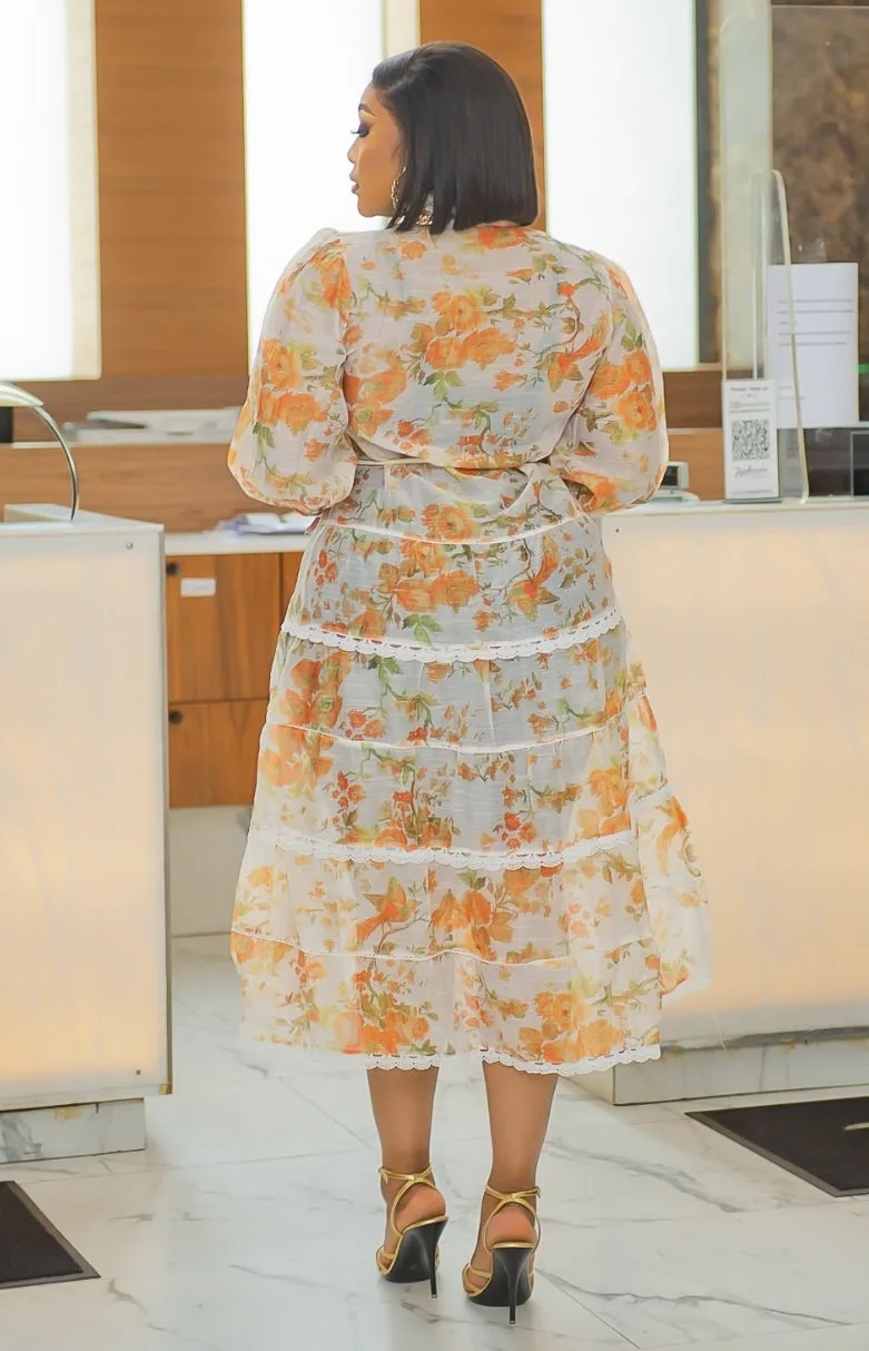 Athena- Floral Swing Midi Dress/tie belt (NEW)