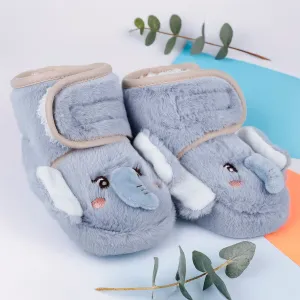 Baby Moo 3D Elephant Cozy Soft Velcro Furry Booties - Blue