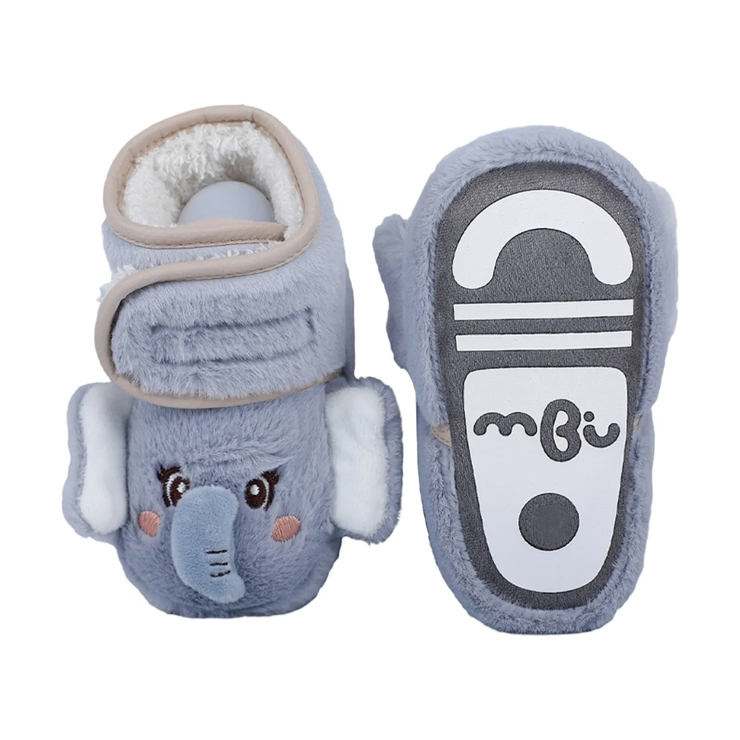Baby Moo 3D Elephant Cozy Soft Velcro Furry Booties - Blue