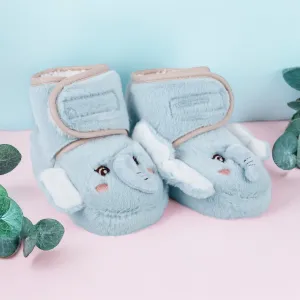 Baby Moo 3D Elephant Cozy Soft Velcro Furry Booties - Sky Blue
