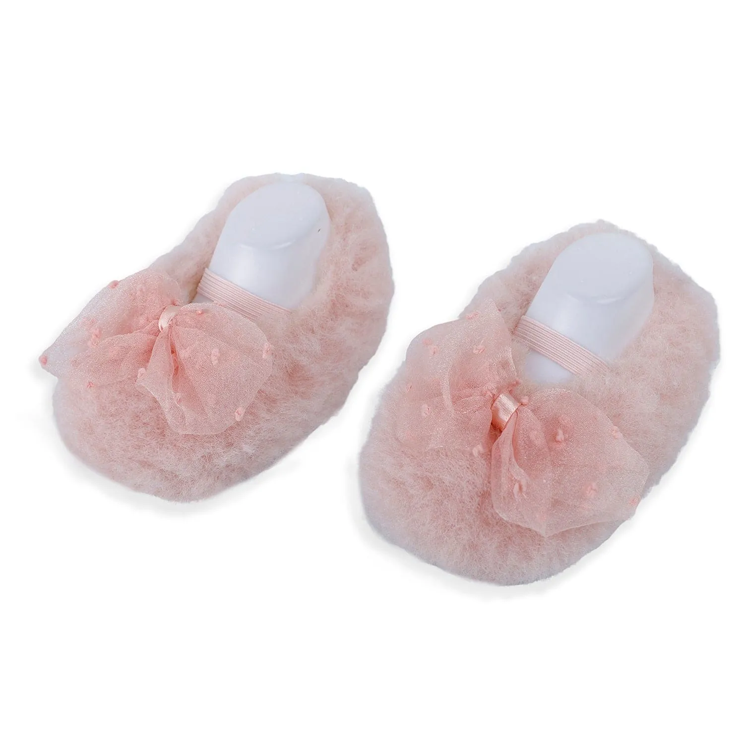 Baby Moo Bow Applique Warm Furry Booties - Pink