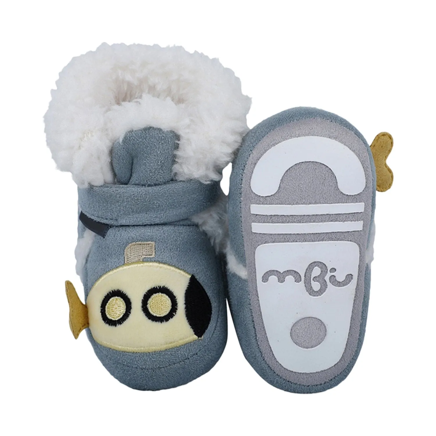 Baby Moo Submarine Velcro Warm Furry Booties - Blue