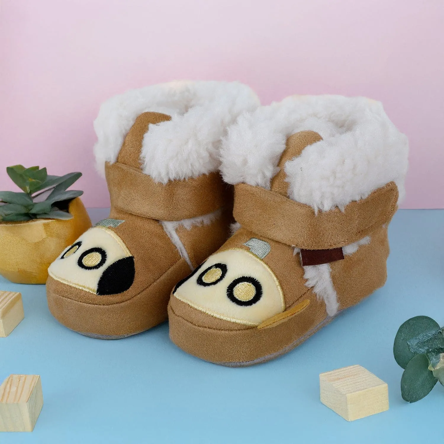 Baby Moo Submarine Velcro Warm Furry Booties - Brown
