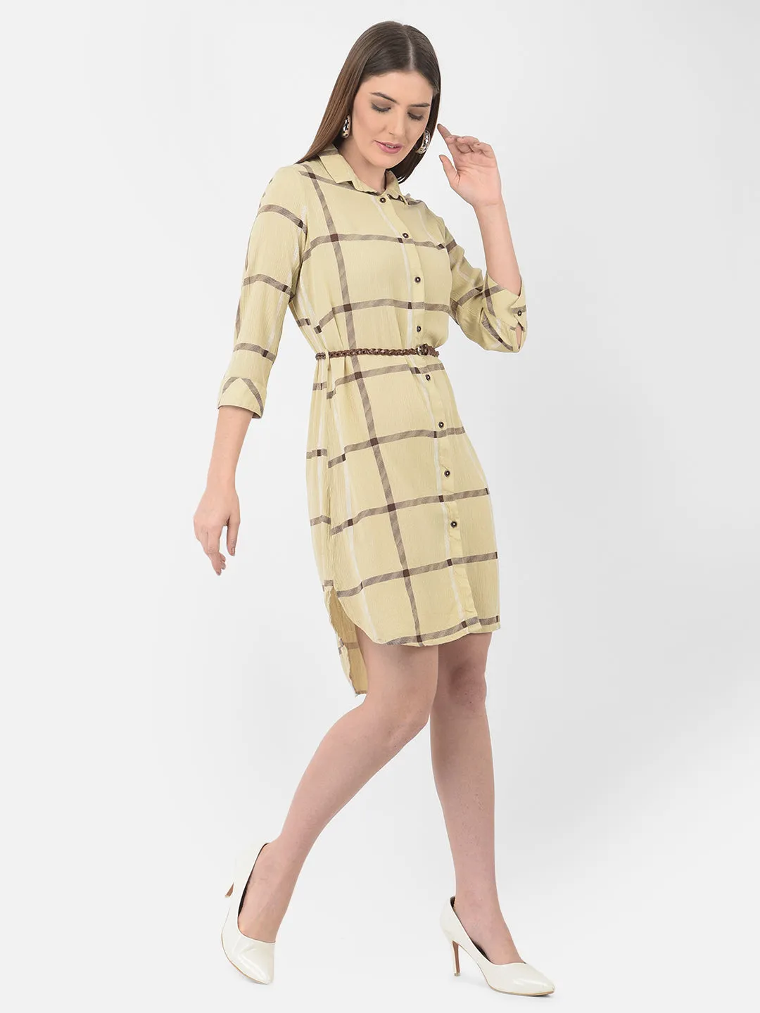 Beige Check Shirt Dress