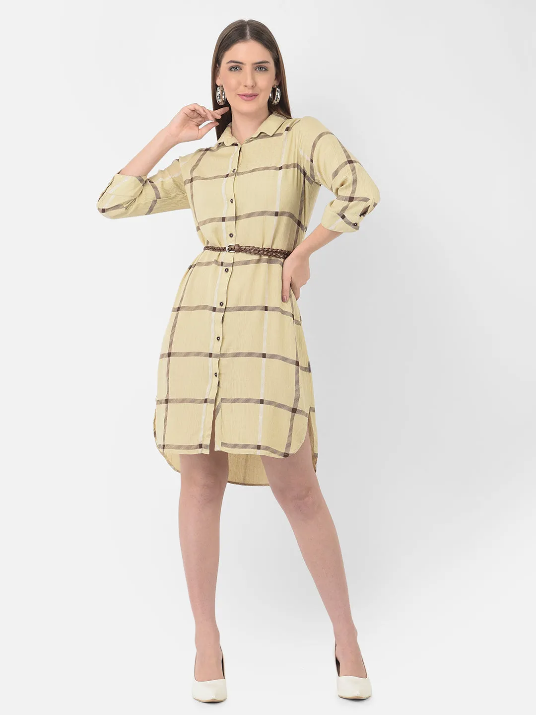 Beige Check Shirt Dress
