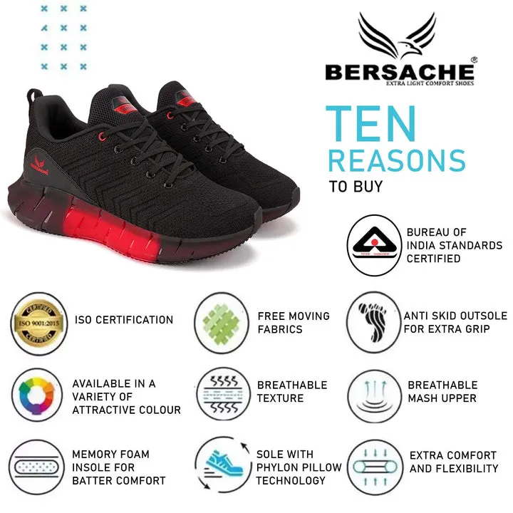 Bersache Lightweight Sports Running Shoes For Men Black-9023