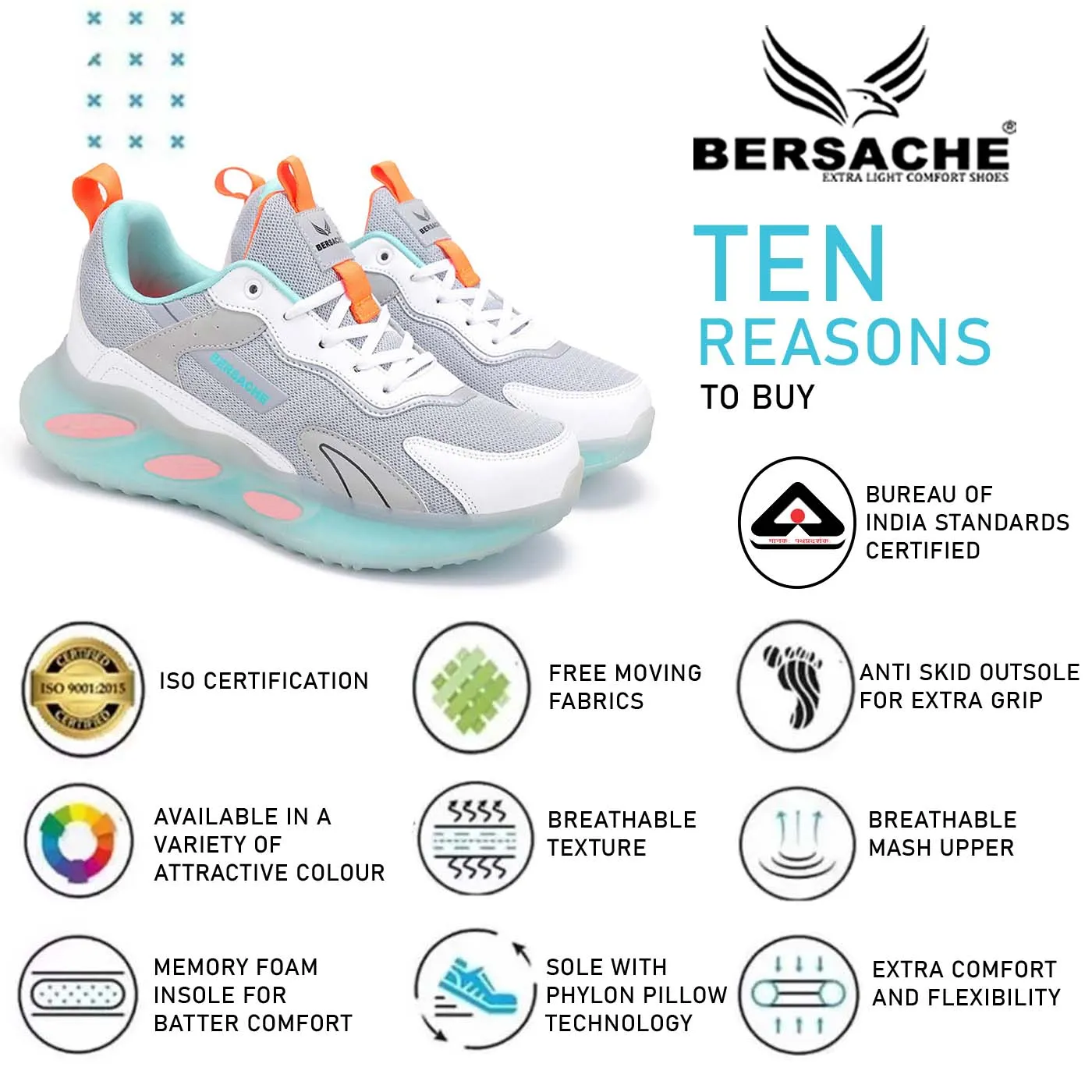 Bersache Lightweight Sports Running Shoes For Men Grey-9050