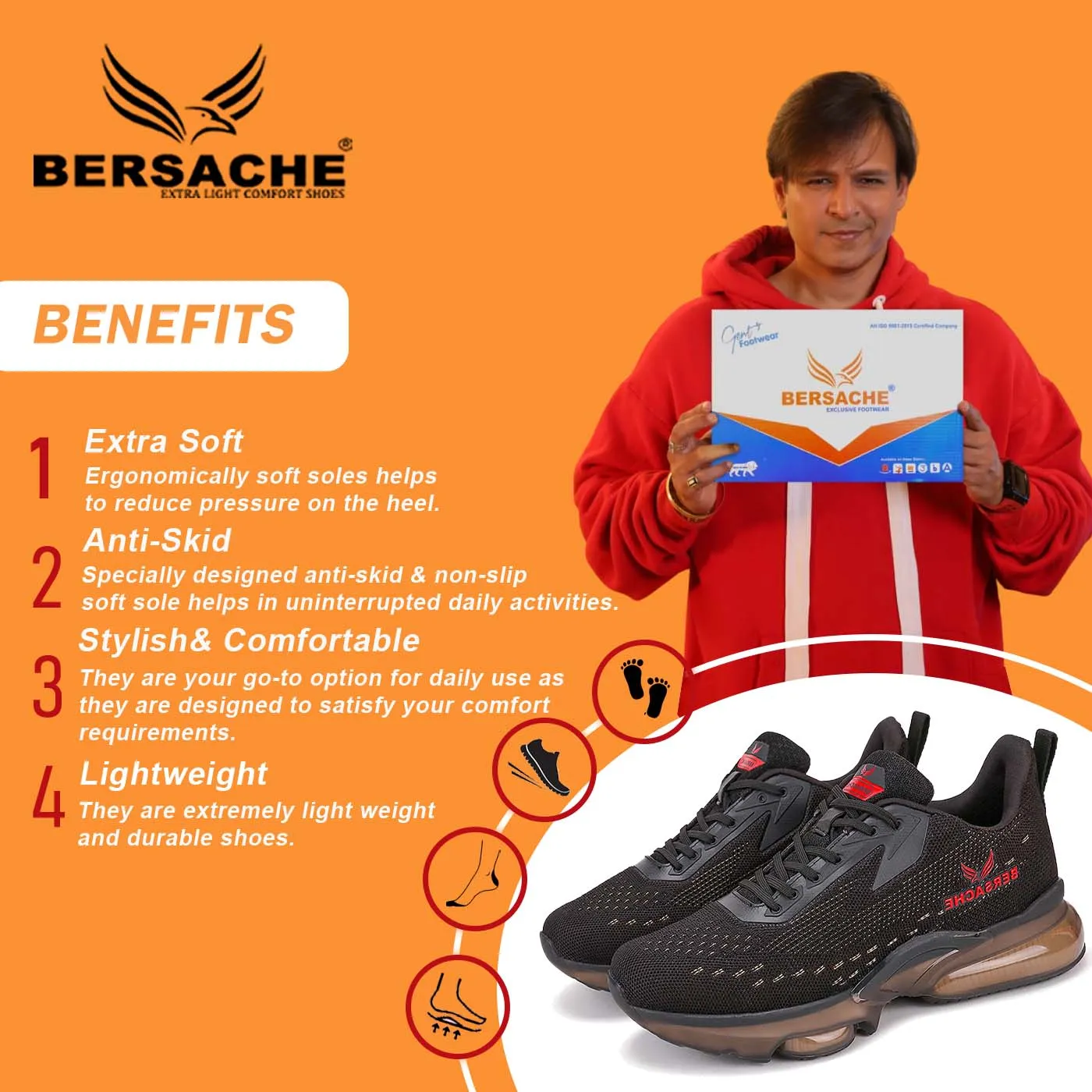 Bersache Running Sports Shoes For Men  Black-9030