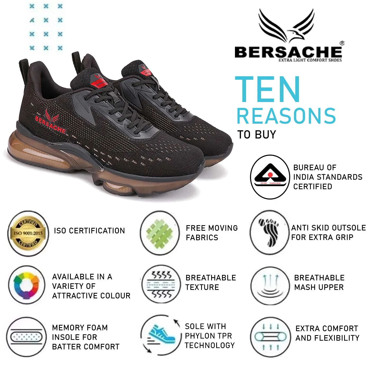 Bersache Running Sports Shoes For Men  Black-9030