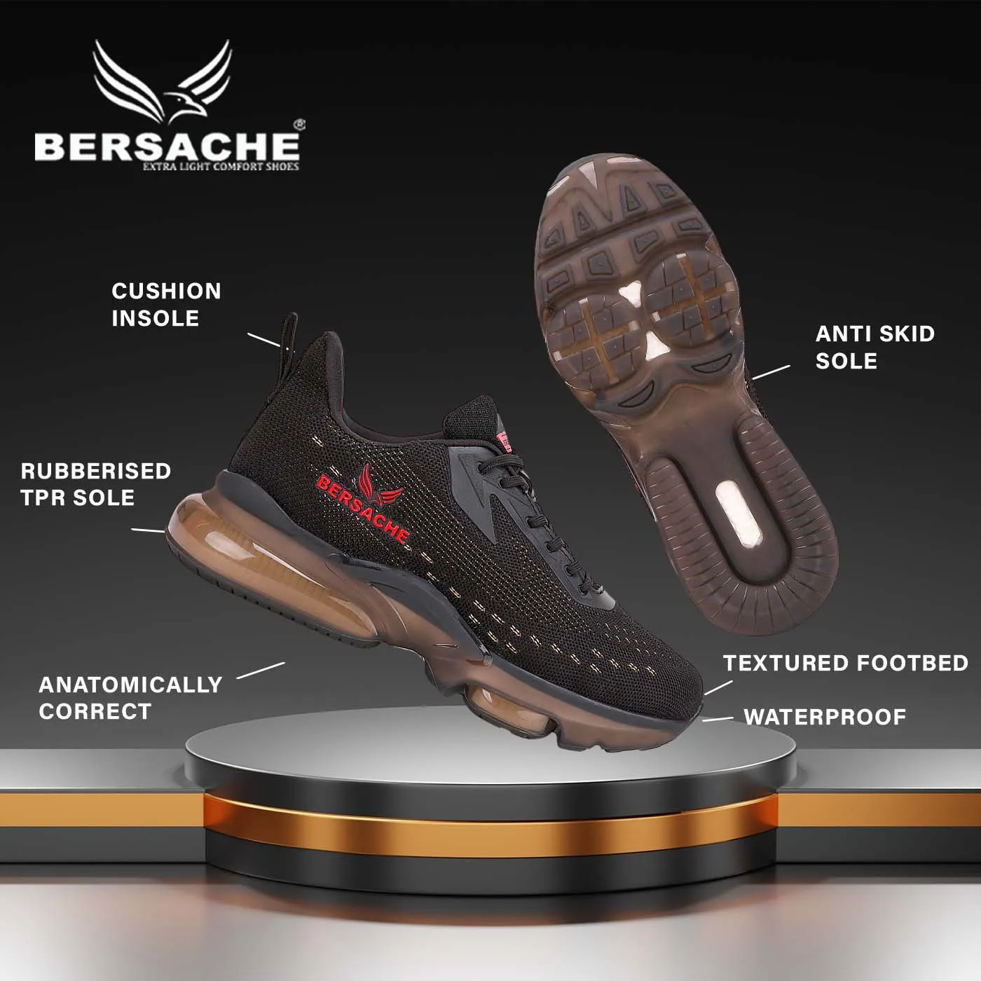 Bersache Running Sports Shoes For Men  Black-9030