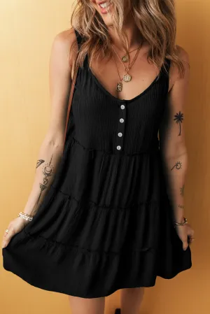 Button Tiered Sleeveless Dress