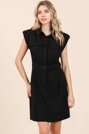 Cargo Pocket Half Button Mini Dress For Women – Casual Mini Dress, Buttoned Dress, Pocketed Dress, Versatile Dress, Trendy Mini Dress