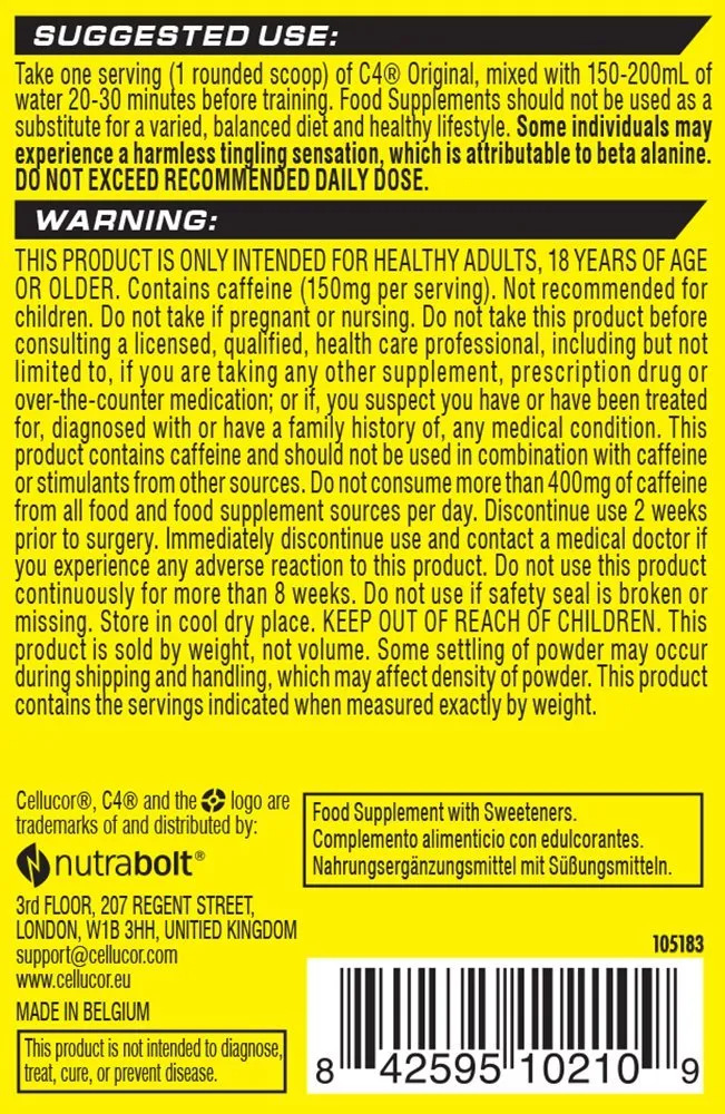 Cellucor C4 Original Pre Workout Powder Energy Drink with Creatine Monohydrate & Beta Alanine, 60 Servings