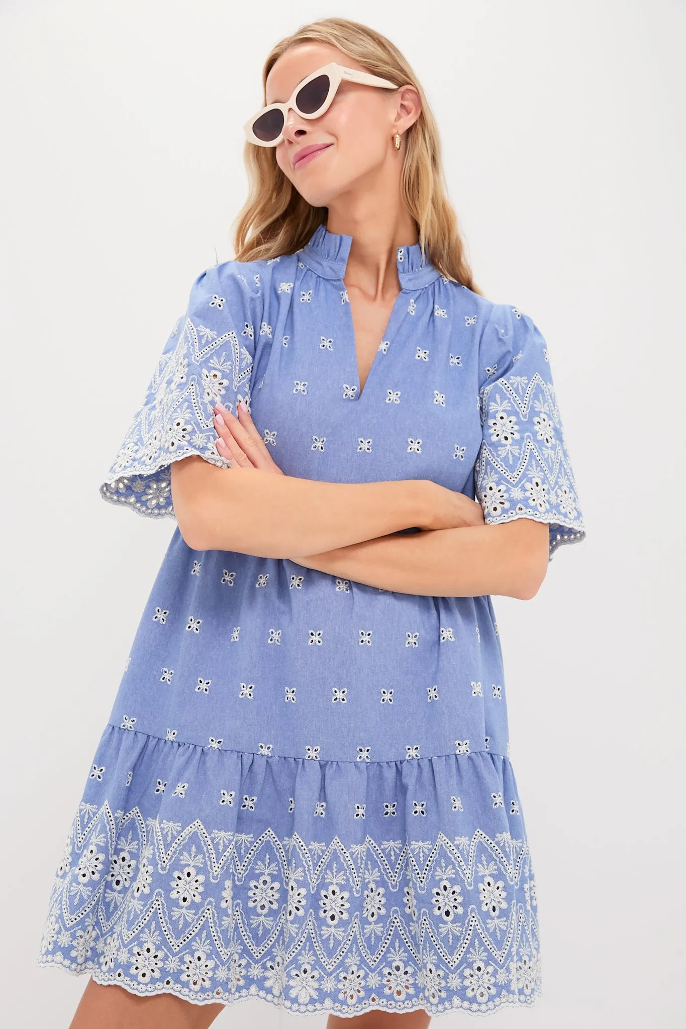 Chambray Embroidered Crawford Dress