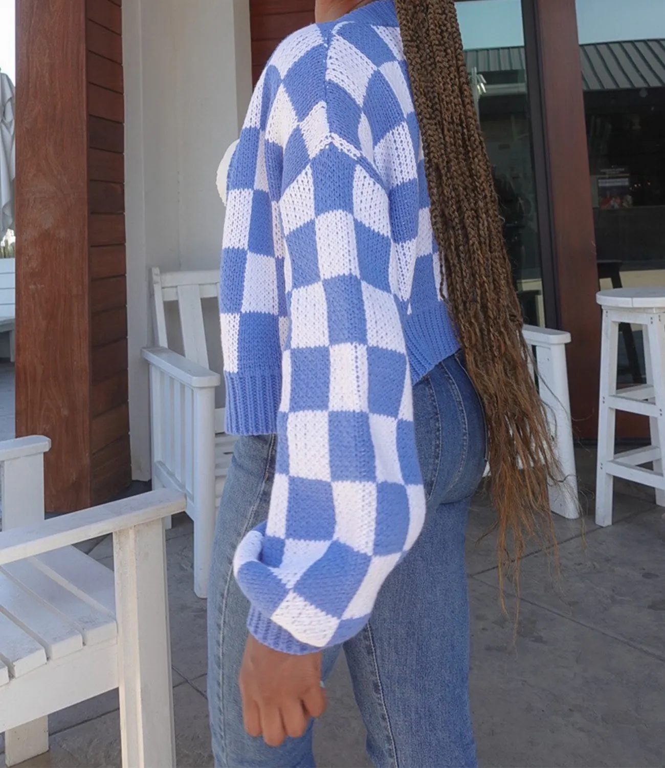 Check Mate Knitted Cardigan(Blue/White)