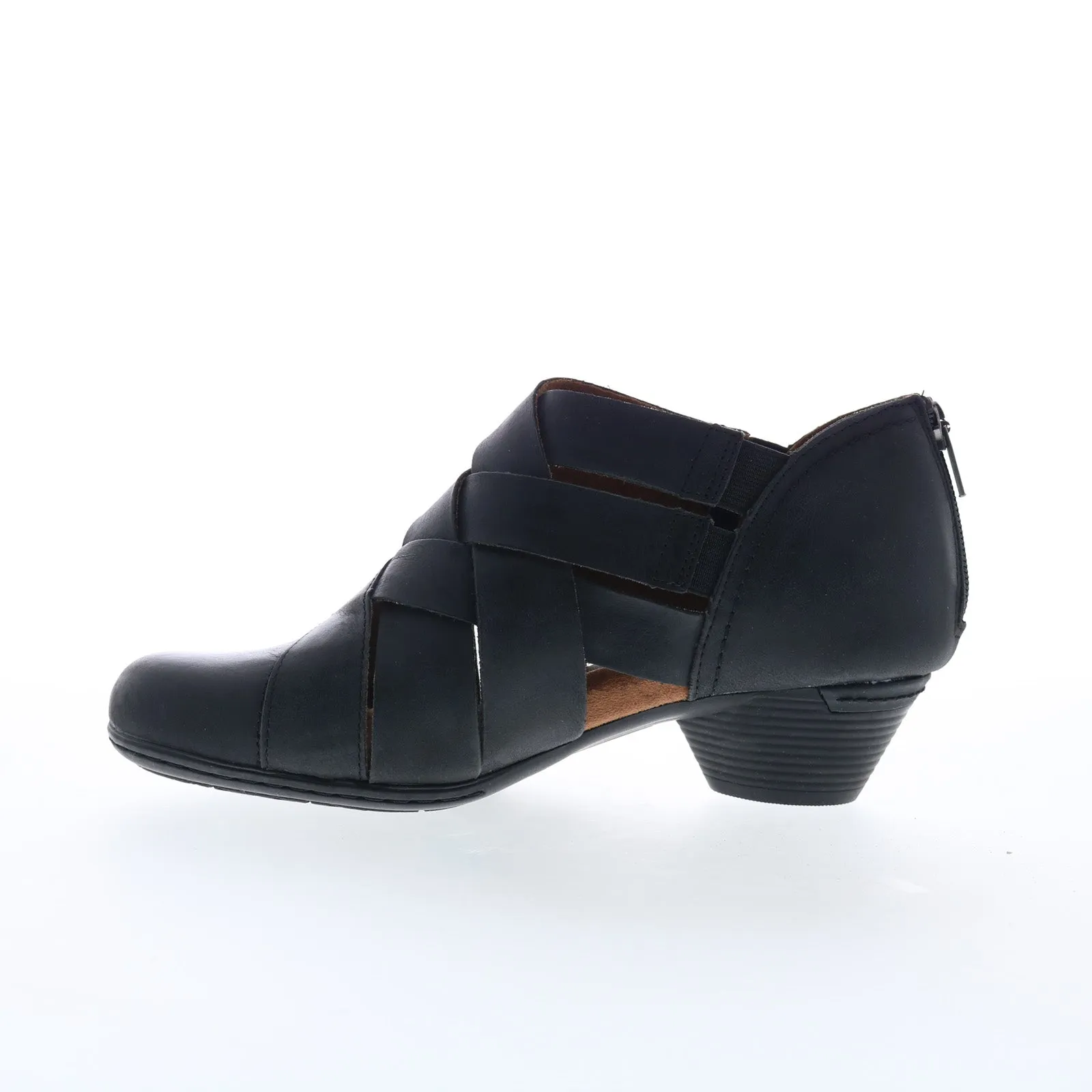 Cobb Hill Laurel Woven CI6228 Womens Black Leather Ankle & Booties Boots