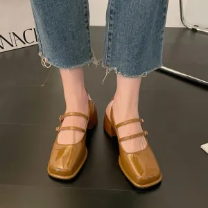 creamtopmall Summer Women Sandals Square Toe Back Open Buckle Chunky Heel Females Pumps Fashion Elegant Leisure Cozy Mary Jane Lady Shoe