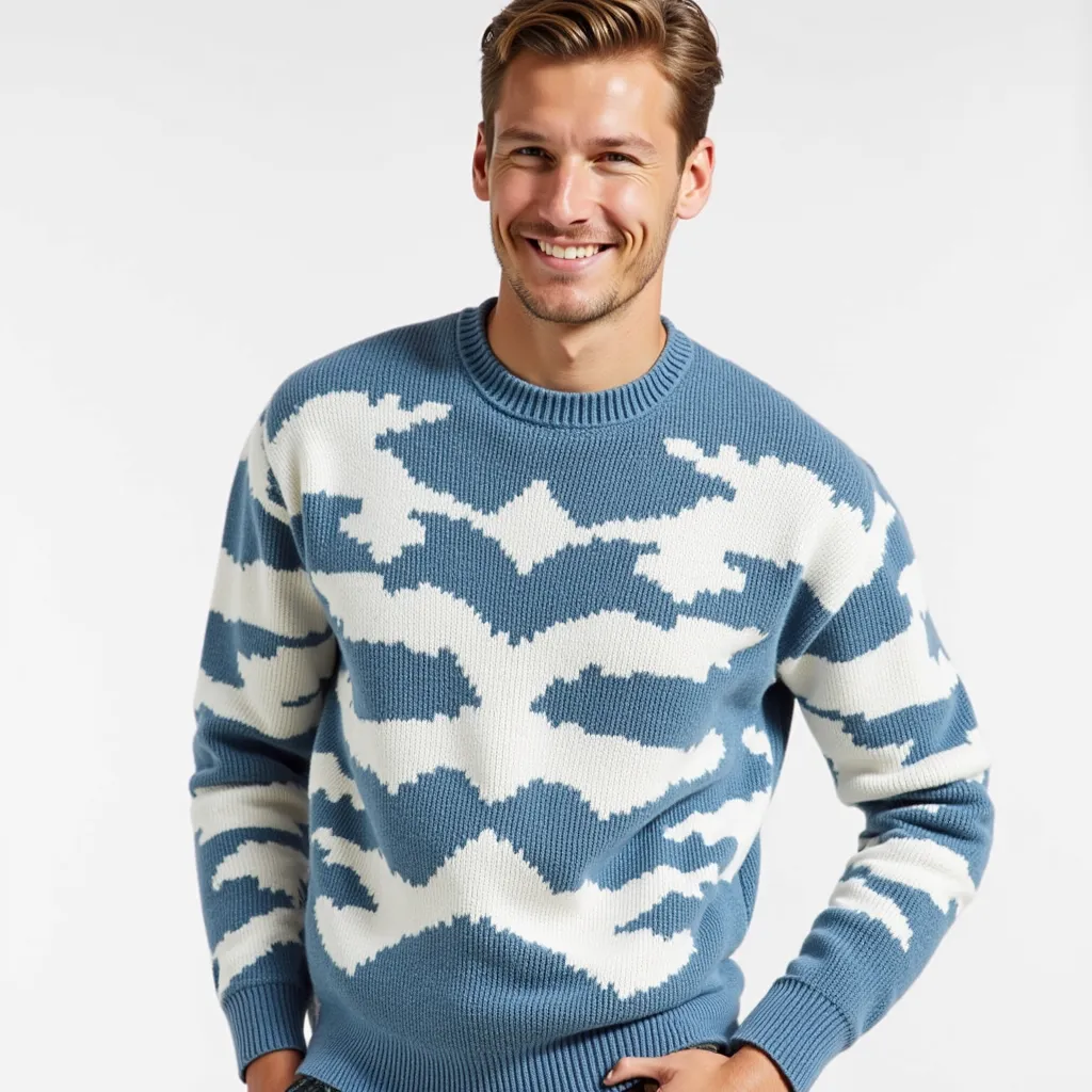 Crew Neck Sweater – Cloud Print – Soft Knit Streetwear Vibe