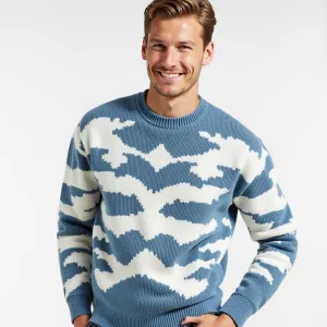 Crew Neck Sweater – Cloud Print – Soft Knit Streetwear Vibe