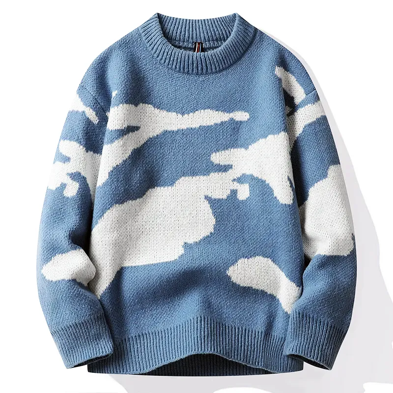 Crew Neck Sweater – Cloud Print – Soft Knit Streetwear Vibe