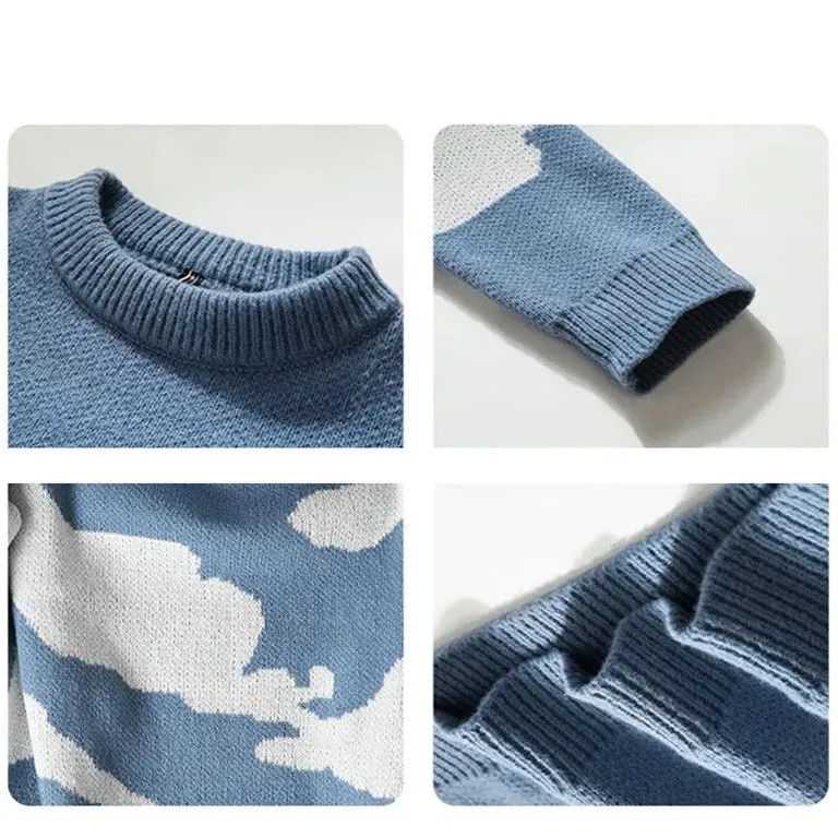 Crew Neck Sweater – Cloud Print – Soft Knit Streetwear Vibe