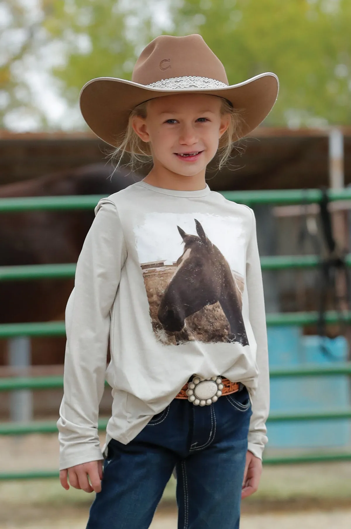 Cruel Girl's Oatmeal Horse Long Sleeve Tee