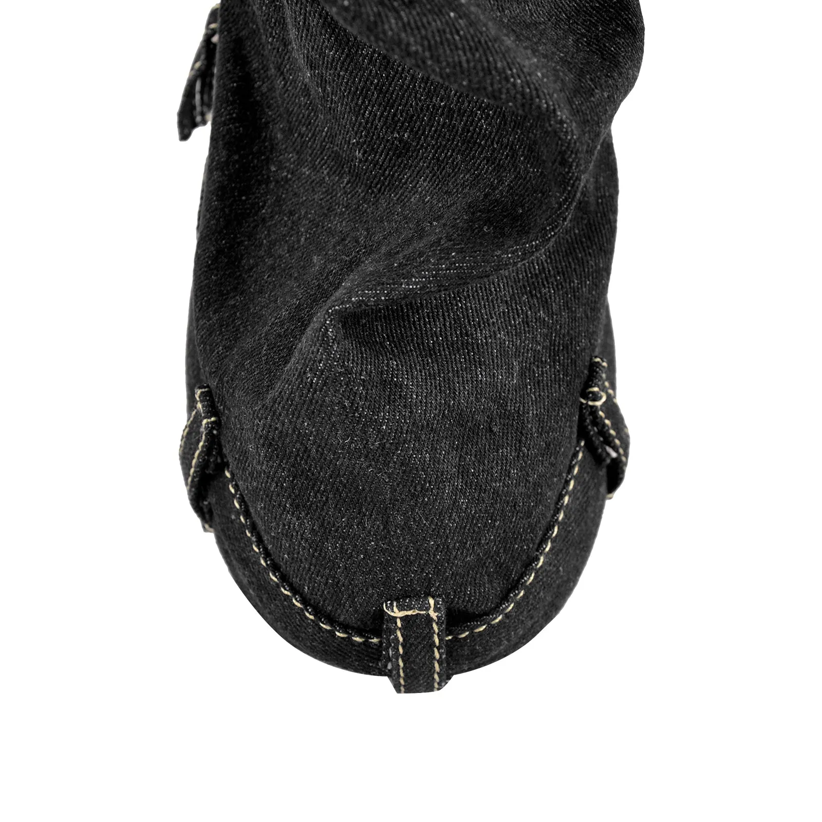 Denim Round Toe Wedge Heel Mid-Calf Fold Over Boots