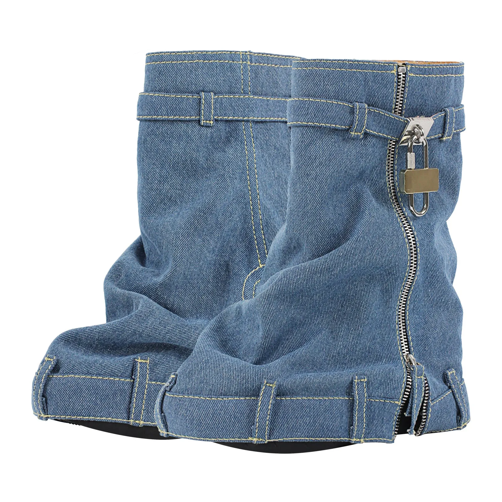 Denim Round Toe Wedge Heel Mid-Calf Fold Over Boots