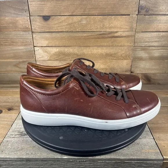 ECCO Soft 7 Mens Size 10 City Tan Leather Lace Up Casual Comfort Sneakers