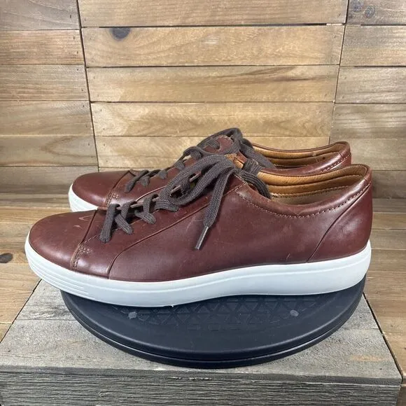 ECCO Soft 7 Mens Size 10 City Tan Leather Lace Up Casual Comfort Sneakers
