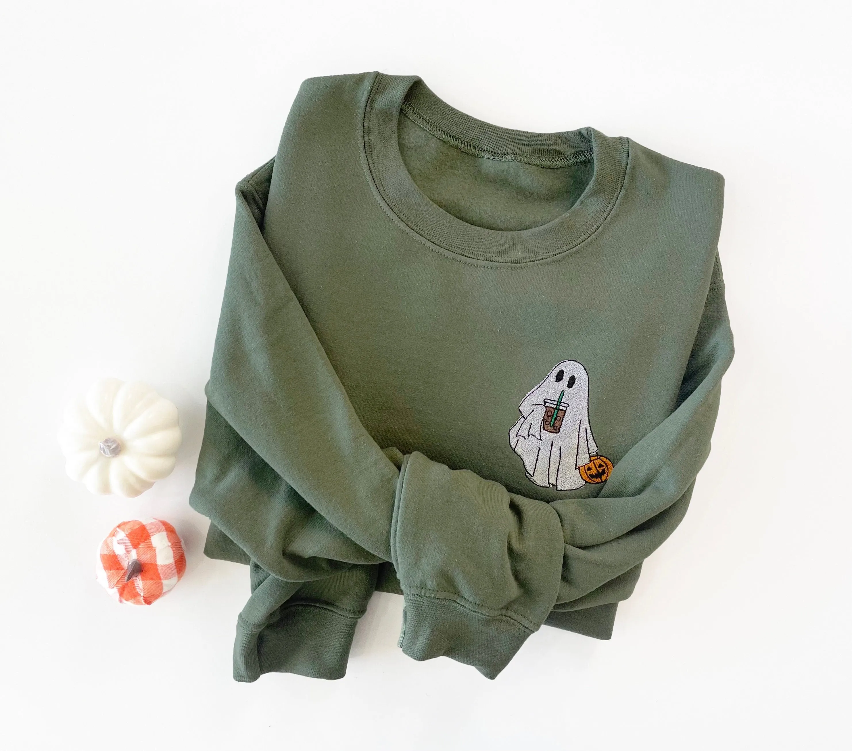 Embroidered Halloween Coffee Lovin' Ghost Sweatshirt