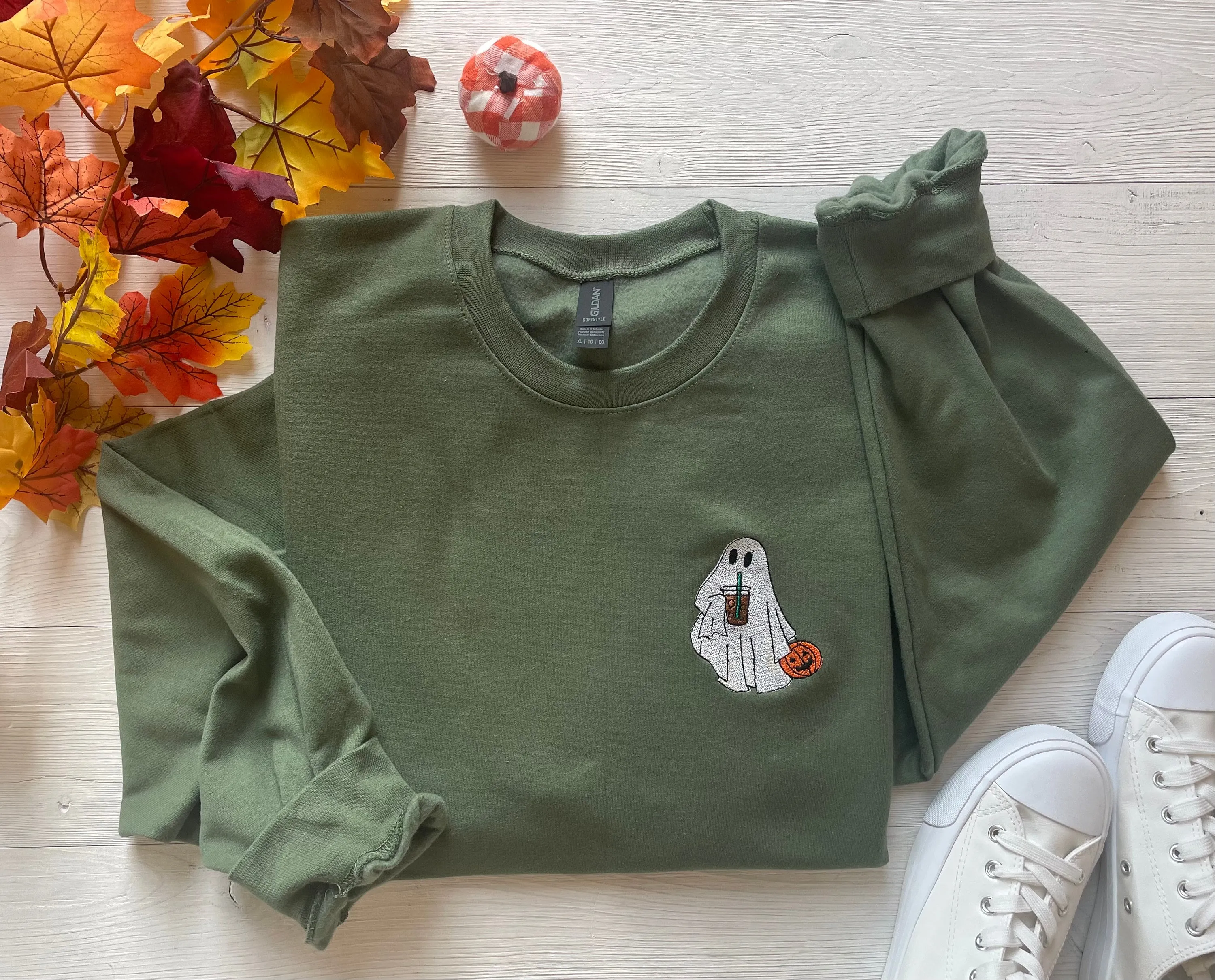 Embroidered Halloween Coffee Lovin' Ghost Sweatshirt