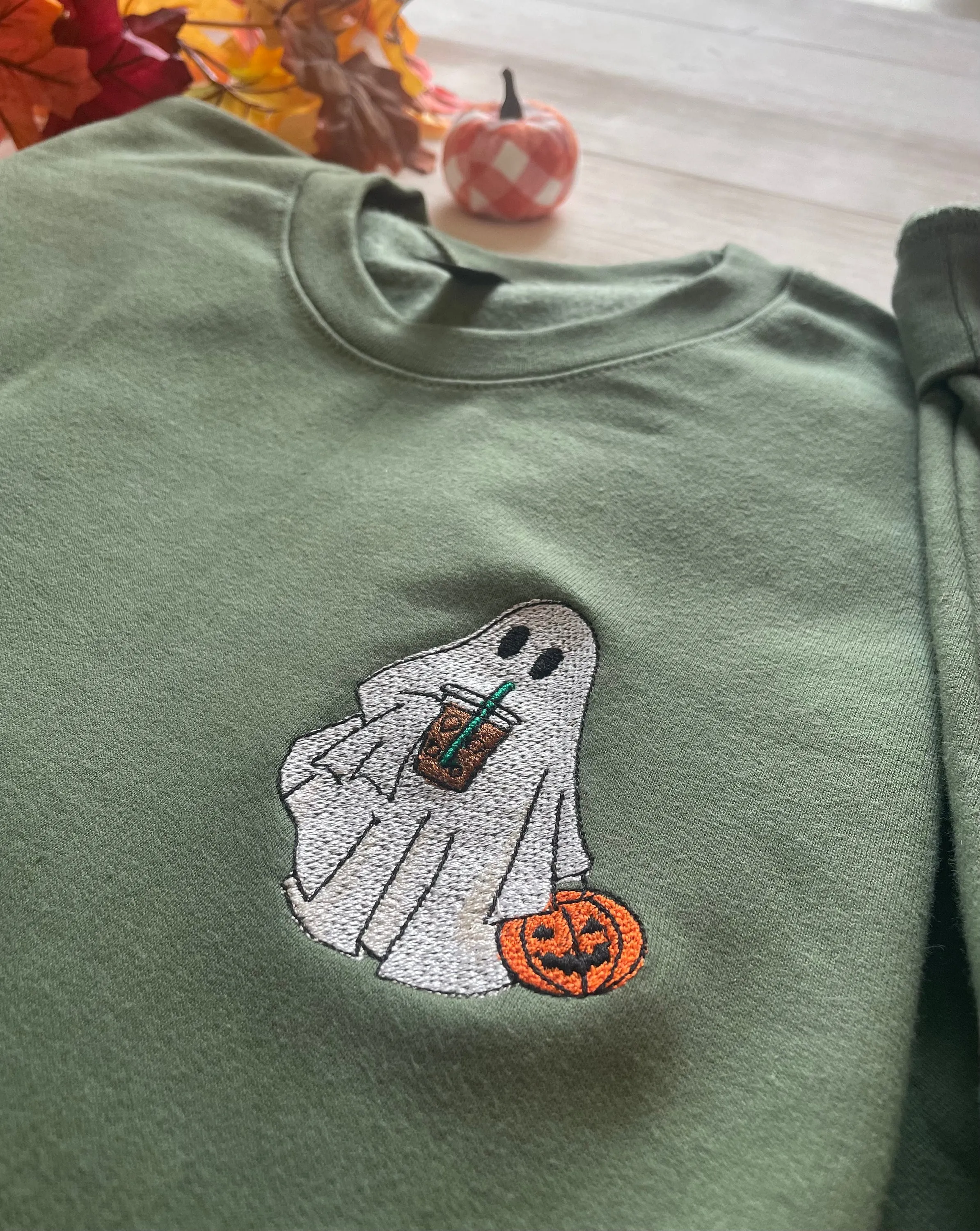 Embroidered Halloween Coffee Lovin' Ghost Sweatshirt
