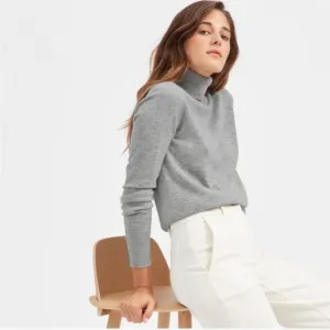 EVERLANE The Cashmere Knit Gray Turtleneck Sweater