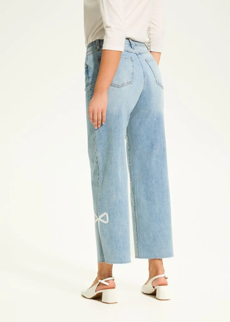 FDJ Olivia Wide Ankle Denim - Light Blue with Bow Accents