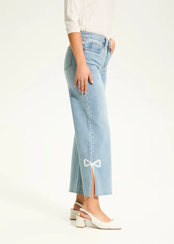 FDJ Olivia Wide Ankle Denim - Light Blue with Bow Accents
