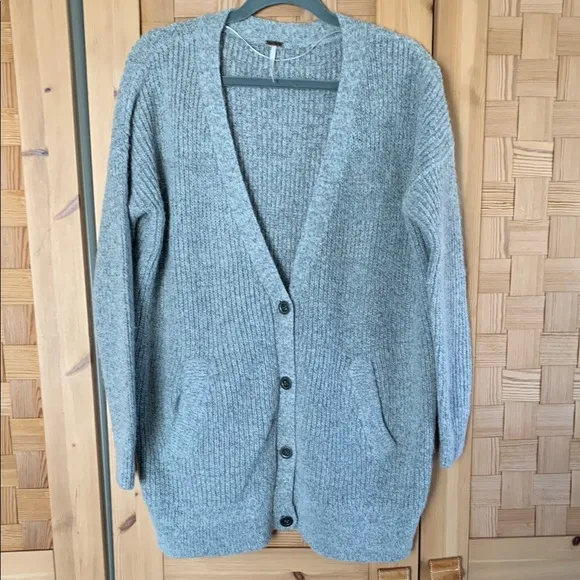 Free People Oversized Alpaca Wool Mohair Blend Gray Cardigan XS