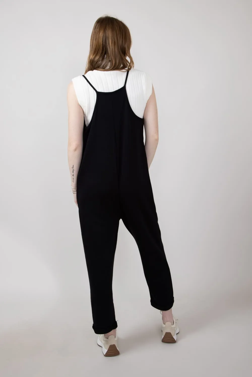 French Terry Onesie Jumpsuit for Women in Black  | NJU60281I-BLACK