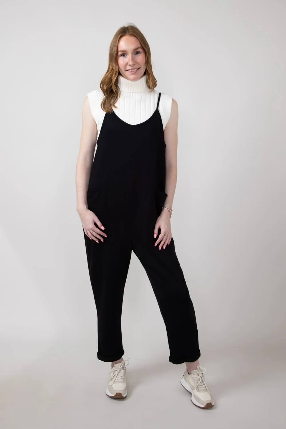 French Terry Onesie Jumpsuit for Women in Black  | NJU60281I-BLACK