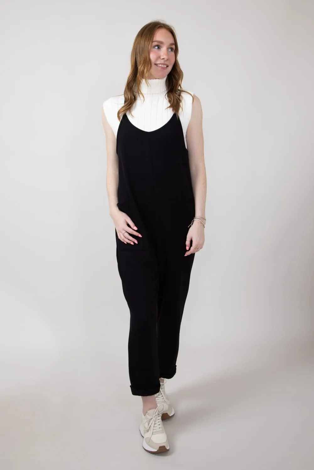 French Terry Onesie Jumpsuit for Women in Black  | NJU60281I-BLACK
