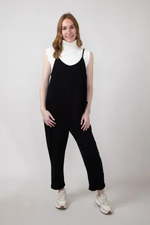 French Terry Onesie Jumpsuit for Women in Black  | NJU60281I-BLACK