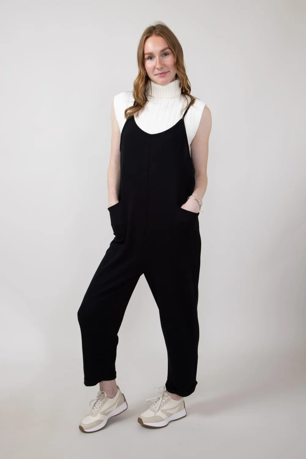 French Terry Onesie Jumpsuit for Women in Black  | NJU60281I-BLACK