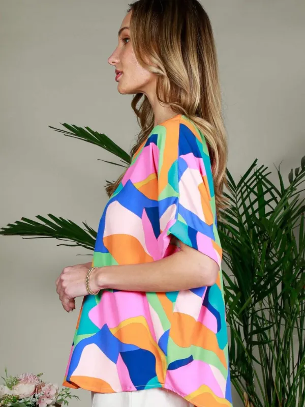 Geo Printed Short Sleeve Woven Blouse
